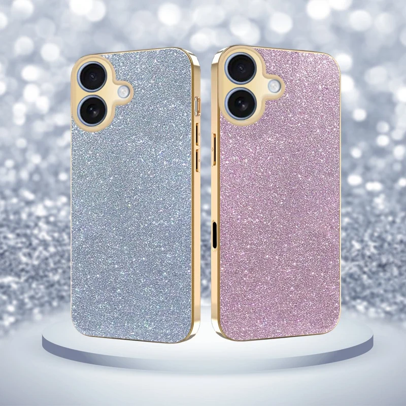 Für iPhone 17 Hülle mit Galvanikrahmen, funkelndem Glitzer, stoßfest, PC + TPU Handy-Schutzhülle - Silber
