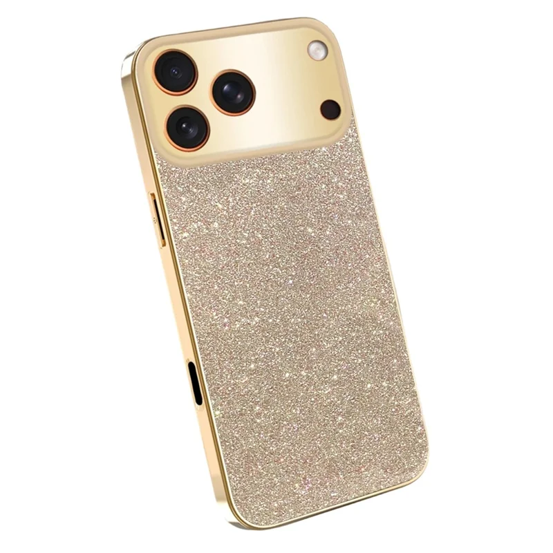 Für iPhone 17 Pro Hülle mit Galvanikrahmen, funkelndem Glitzer, stoßfest, PC + TPU Handyhülle - Gold