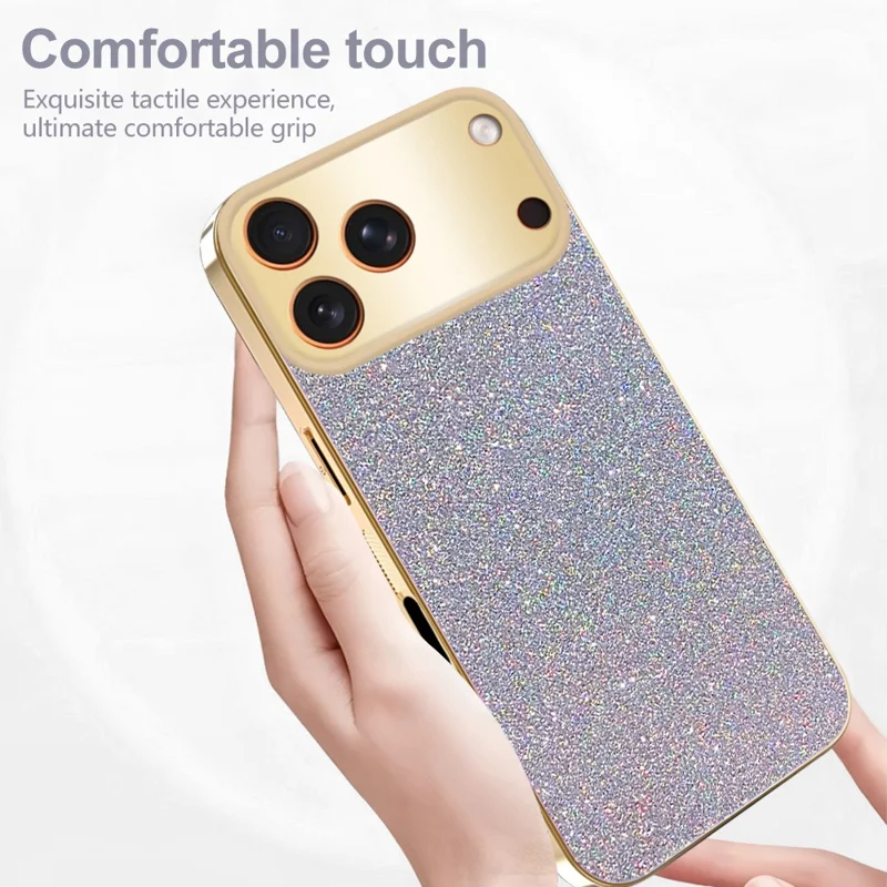Für iPhone 17 Pro Max Hülle mit Galvanikrahmen, funkelndem Glitzer, stoßfest, PC + TPU Handy-Schutzhülle - Silber