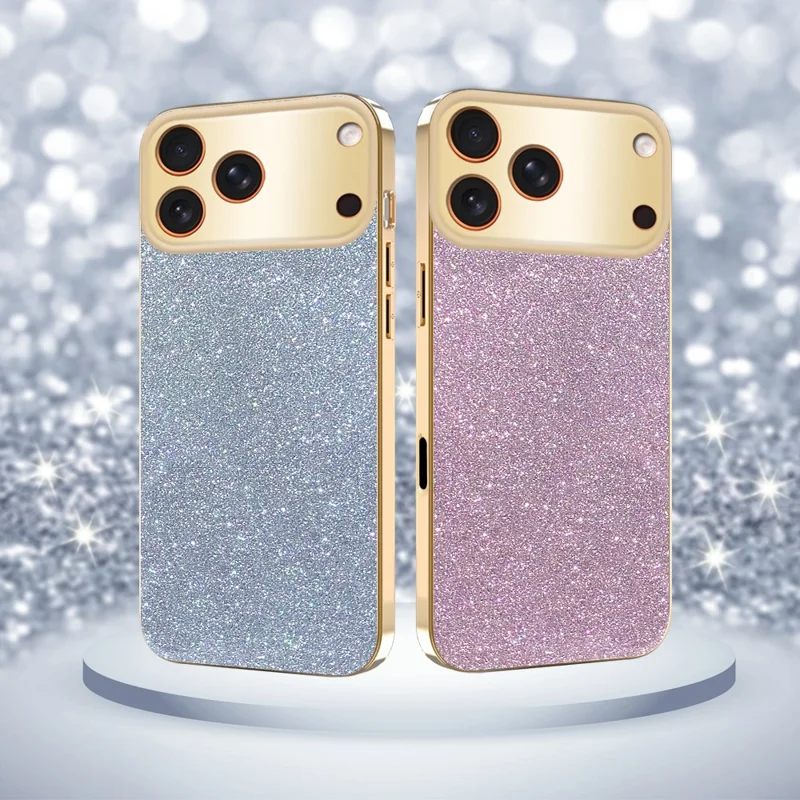 Für iPhone 17 Pro Max Hülle mit Galvanikrahmen, funkelndem Glitzer, stoßfest, PC + TPU Handy-Schutzhülle - Silber