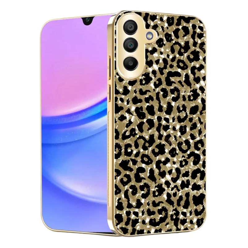 Für Samsung Galaxy A17 5G / A17 4G Hülle mit Galvanikrahmen, Leopardenmuster, Hybrid-Handyhülle aus PC + TPU – Gold