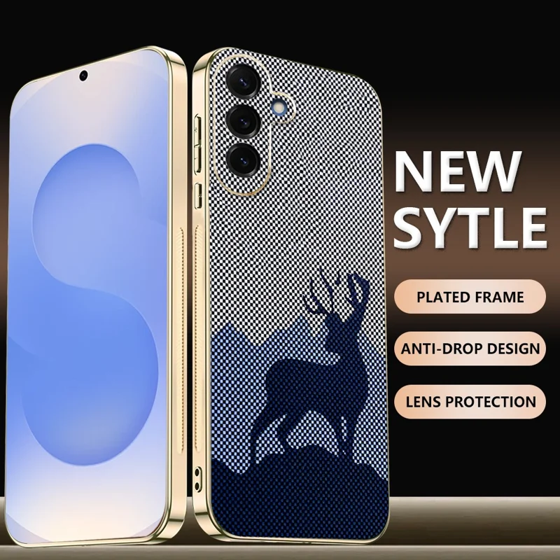 Samsung Galaxy S25 FE-hoesje Gelukkig Hert PC + TPU Elektrolytisch Gegalvaniseerd Telefoonschermpje - Donkerblauw