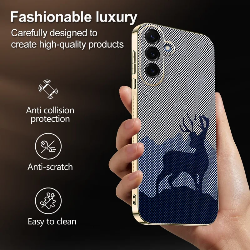 Samsung Galaxy S25 FE-hoesje Gelukkig Hert PC + TPU Elektrolytisch Gegalvaniseerd Telefoonschermpje - Donkerblauw