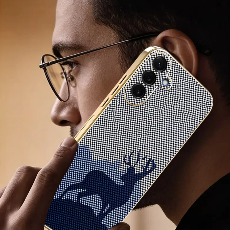 Samsung Galaxy S25 FE-hoesje Gelukkig Hert PC + TPU Elektrolytisch Gegalvaniseerd Telefoonschermpje - Donkerblauw