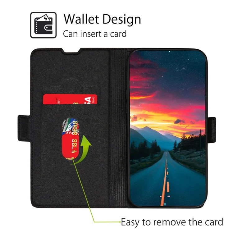 Для Motorola Moto G72 4G слот для карты Дизайн ультратонкий Folio Flip PU кожаная обложка Стенд внутренний TPU Чехол для телефона - Черный