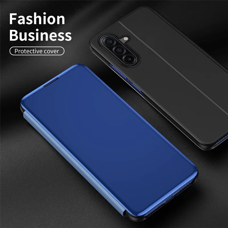 غطاء لهاتف سامسونج جالكسي A37 5G بفتحة عرض وحامل وغطاء قلاب من الجلد - أزرق