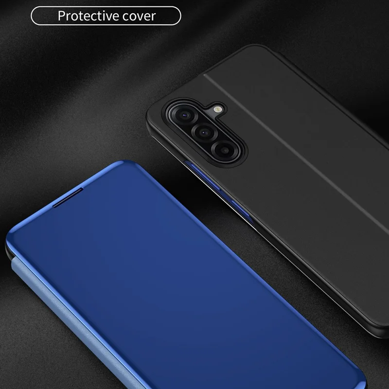 غطاء لهاتف سامسونج جالكسي A37 5G بفتحة عرض وحامل وغطاء قلاب من الجلد - أزرق