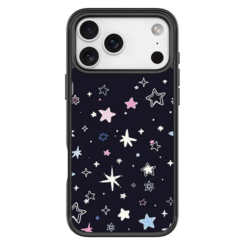 Coque magnétique pour iPhone 17 Pro Max, housse en TPU et PC avec plaque arrière amovible noire et étoiles colorées - Noir