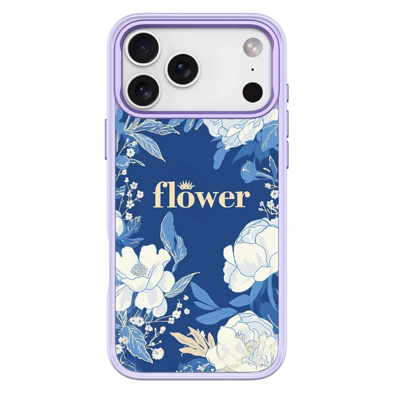 Coque magnétique pour iPhone 17 Pro Max, housse en TPU et PC avec plaque arrière amovible à motif fleurs blanches - Violet