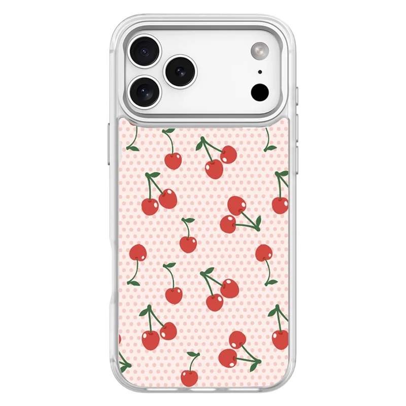Coque magnétique pour iPhone 17 Pro Max, housse en TPU et PC avec dos amovible à motif de cerises à pois - Blanc