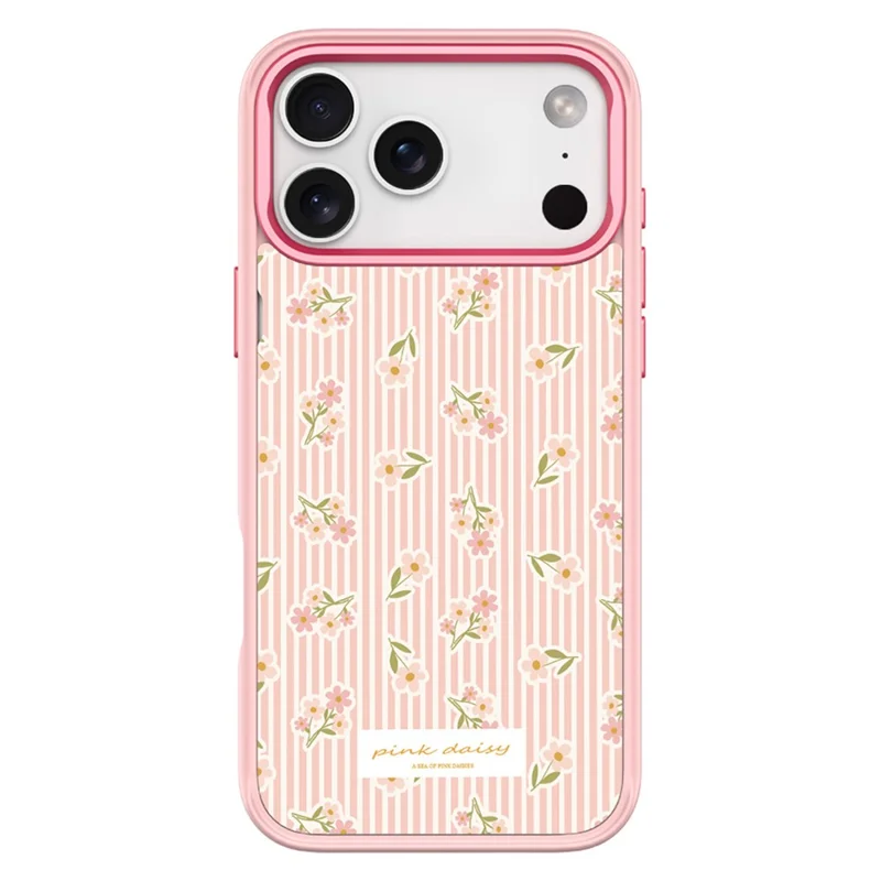 For iPhone 17 Pro Magnetic Case TPU PC Phone Cover with Detachable Vertical Striped Small Floral Backplate - Pink