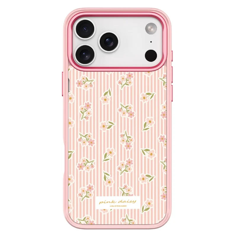 For iPhone 17 Pro Max Magnetic Case TPU PC Phone Cover with Detachable Vertical Striped Small Floral Backplate - Pink