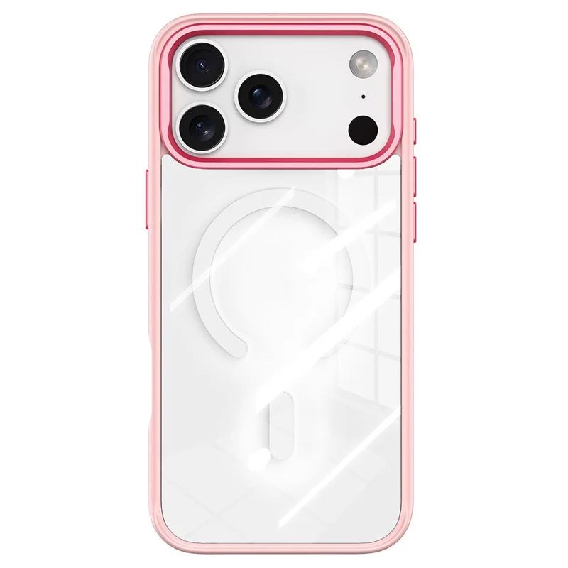 For iPhone 17 Pro Max Magnetic Case TPU PC Phone Cover with Detachable Vertical Striped Small Floral Backplate - Pink