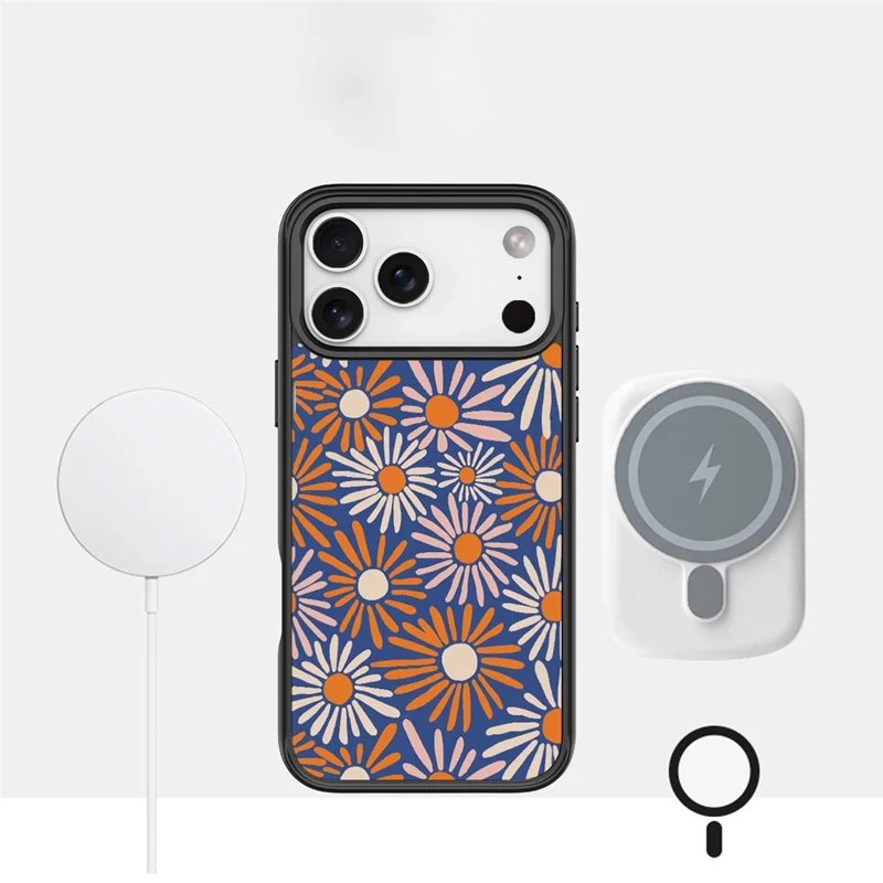 Étui magnétique pour iPhone 17 Pro Max, coque en TPU et PC avec plaque arrière amovible en forme de tournesol - Noir