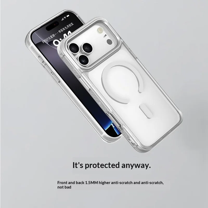 Étui magnétique pour iPhone 17 Pro Max, coque en TPU et PC avec plaque arrière amovible motif montagne enneigée - Blanc
