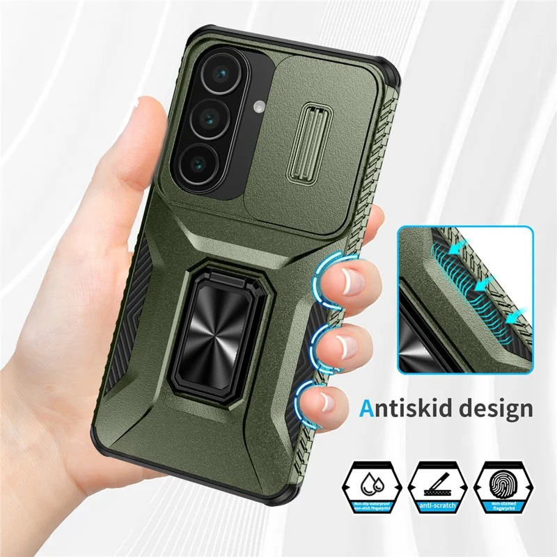 Til Samsung Galaxy S26+ Taske Camshield Stand TPU + PC Anti-slip Telefonbeskyttelse - Grøn