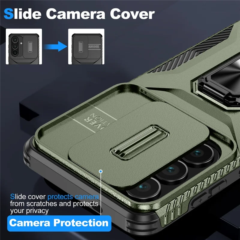 Til Samsung Galaxy S26+ Taske Camshield Stand TPU + PC Anti-slip Telefonbeskyttelse - Grøn