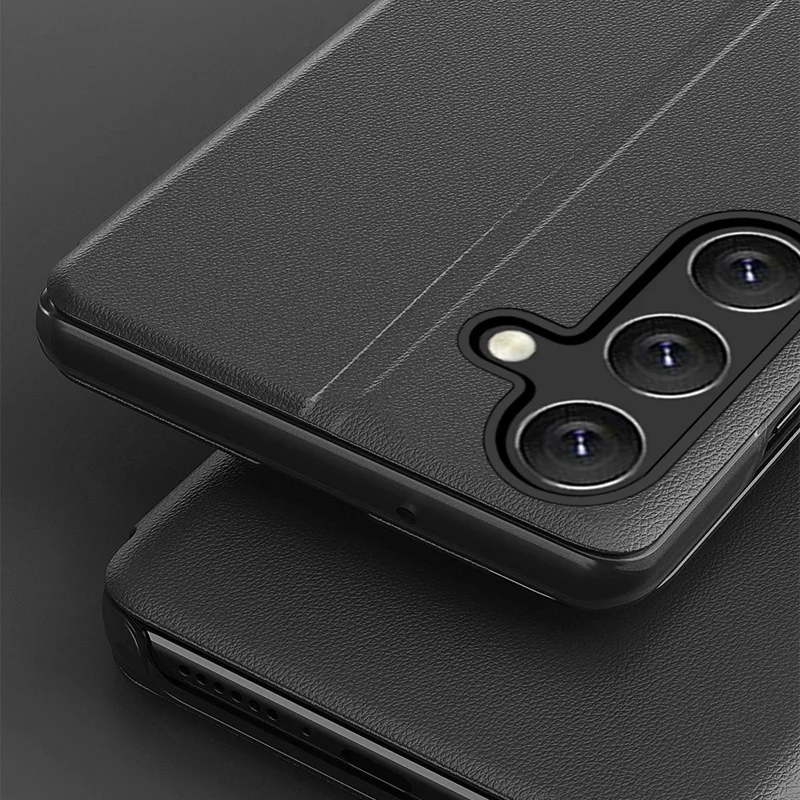 Capa de Telemóvel com Janela de Visualização para Samsung Galaxy A37 5G, Capa de Enrolar em PU com Suporte - Preto