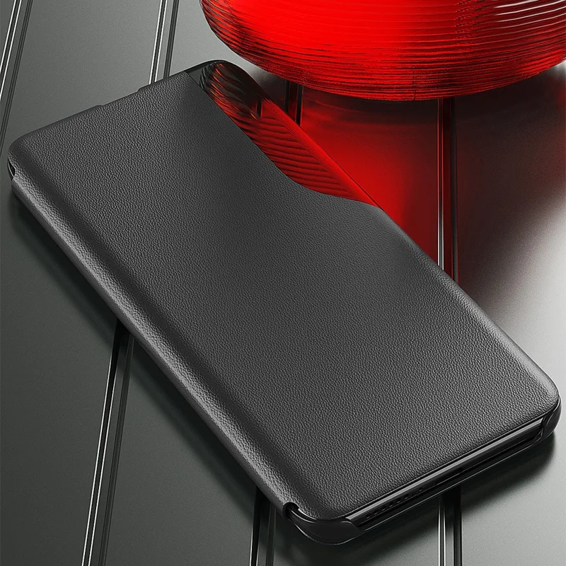 Capa de Telemóvel com Janela de Visualização para Samsung Galaxy A37 5G, Capa de Enrolar em PU com Suporte - Preto
