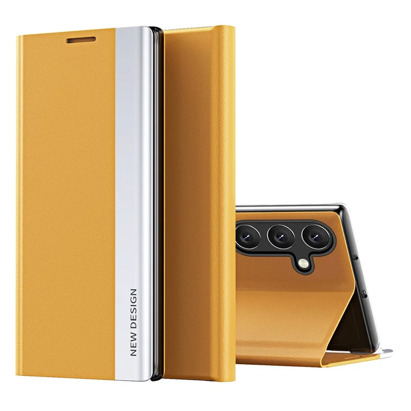 For Samsung Galaxy A37 5G Case Anti-Drop Leather Phone Cover with Stand - Yellow