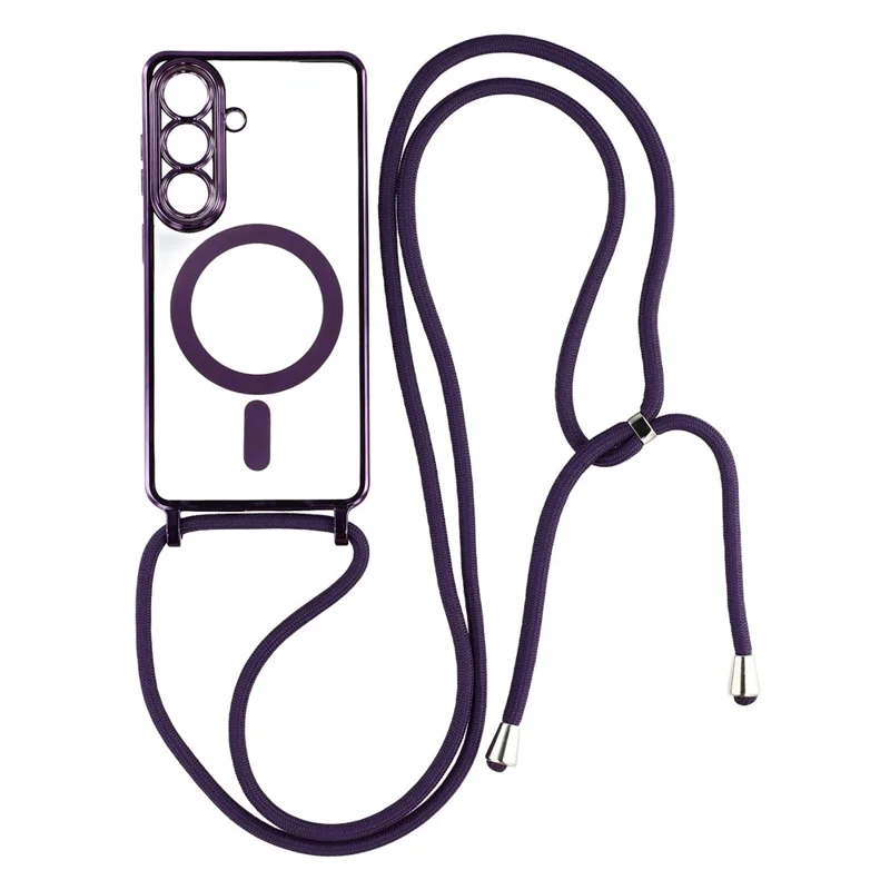 For Samsung Galaxy S26 Magnetic Case Electroplating Edge TPU Phone Cover with Shoulder Strap - Purple