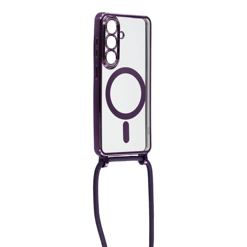 For Samsung Galaxy S26 Magnetic Case Electroplating Edge TPU Phone Cover with Shoulder Strap - Purple