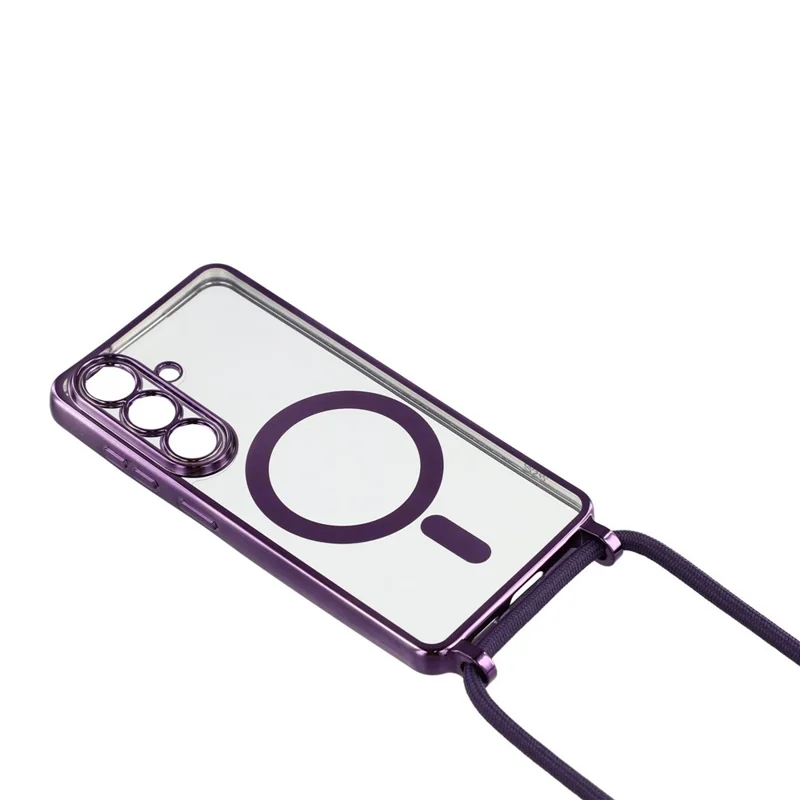 For Samsung Galaxy S26 Magnetic Case Electroplating Edge TPU Phone Cover with Shoulder Strap - Purple