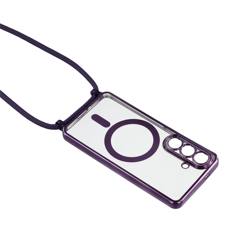 For Samsung Galaxy S26 Magnetic Case Electroplating Edge TPU Phone Cover with Shoulder Strap - Purple