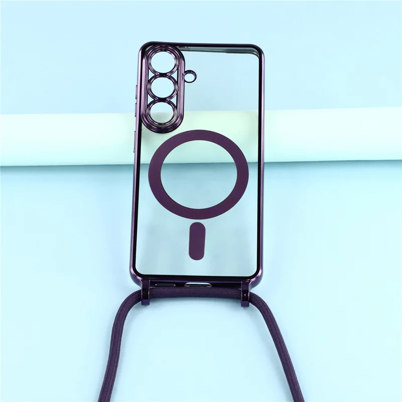 For Samsung Galaxy S26+ Magnetic Case Electroplating Edge TPU Phone Cover with Shoulder Strap - Purple
