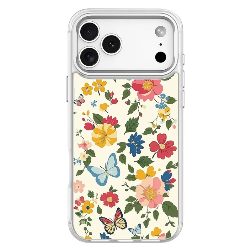 Étui magnétique pour iPhone 17 Pro Max, coque en TPU et PC avec dos amovible à motif de bouquets de fleurs en nœud papillon - Blanc