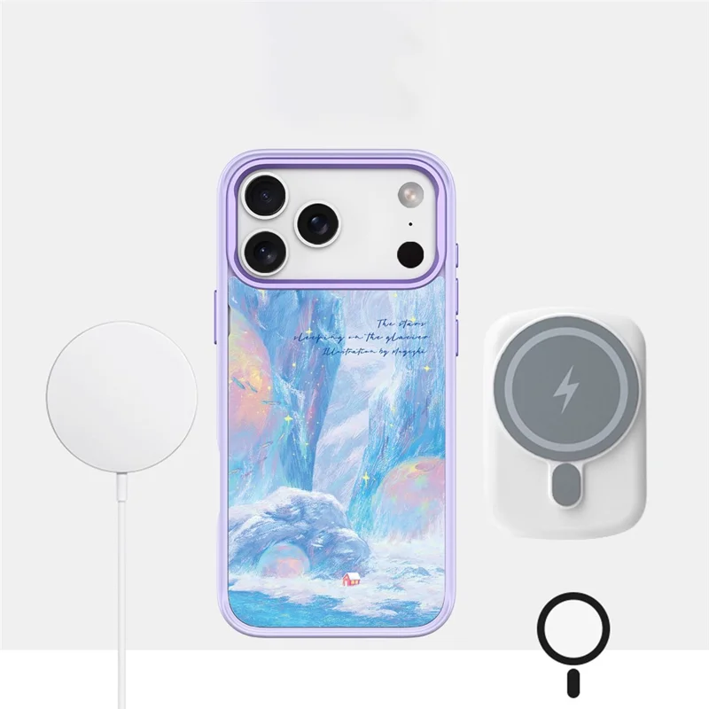 Coque magnétique pour iPhone 17 Pro Max, housse en TPU et PC avec plaque arrière amovible au motif Maison Rouge Glacier - Blanc
