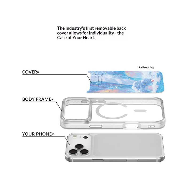 Coque magnétique pour iPhone 17 Pro Max, housse en TPU et PC avec plaque arrière amovible au motif Maison Rouge Glacier - Blanc