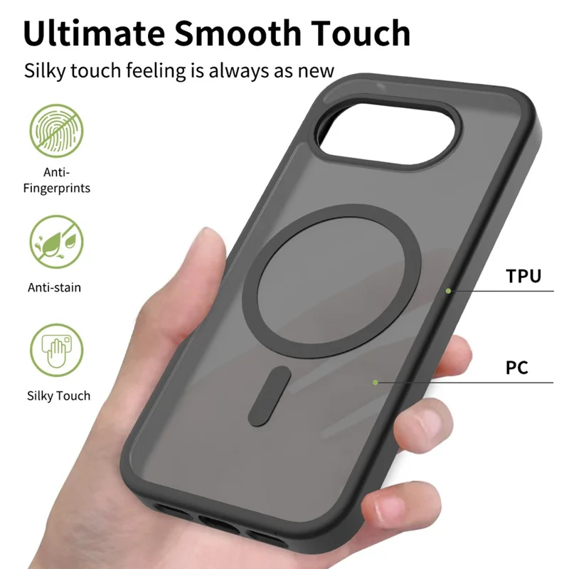 Чехол для Google Pixel 10a с магнитным креплением, рамкой из ТПУ, задней панелью из акрила, текстура под кожу — черный