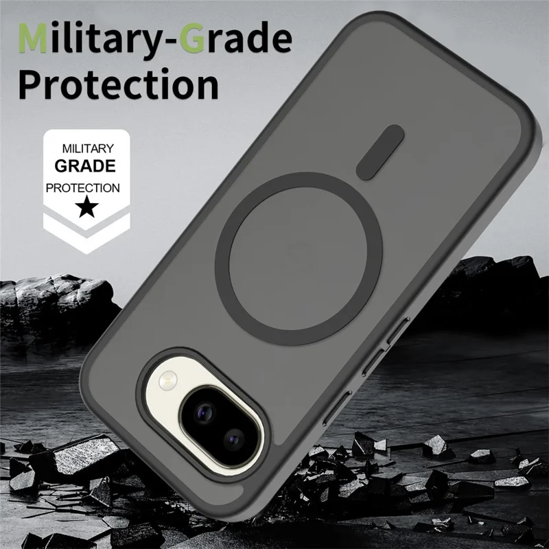 Чехол для Google Pixel 10a с магнитным креплением, рамкой из ТПУ, задней панелью из акрила, текстура под кожу — черный