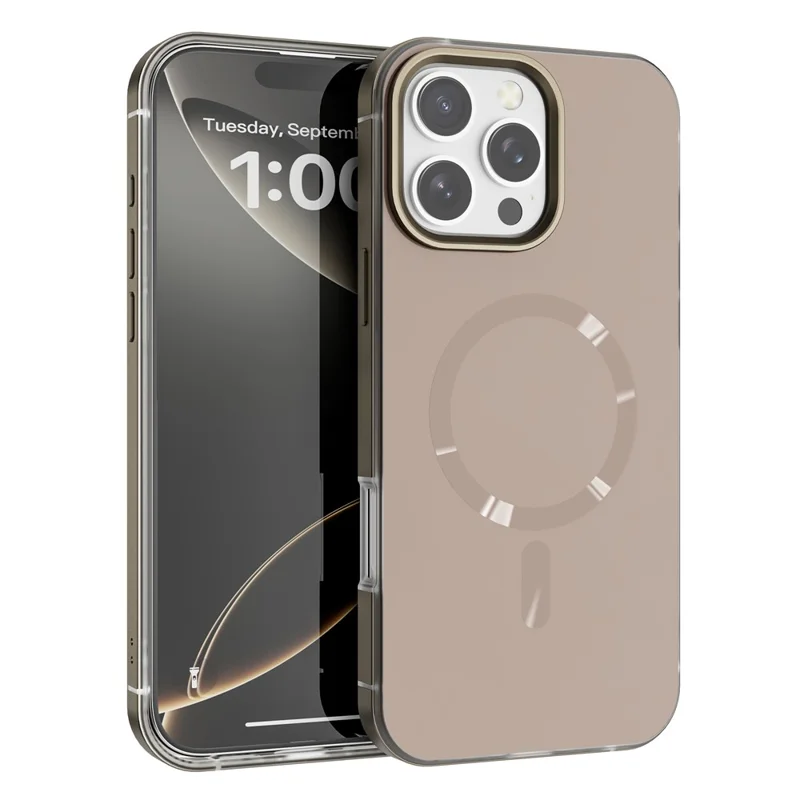 For iPhone 16 Pro Max Magnetic Case CD Veins Aluminum Alloy TPU PC Phone Cover Compatible with MagSafe - Desert Gold