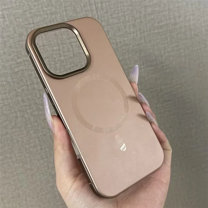 For iPhone 16 Pro Max Magnetic Case CD Veins Aluminum Alloy TPU PC Phone Cover Compatible with MagSafe - Desert Gold