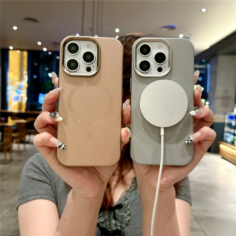 For iPhone 16 Pro Max Magnetic Case CD Veins Aluminum Alloy TPU PC Phone Cover Compatible with MagSafe - Desert Gold