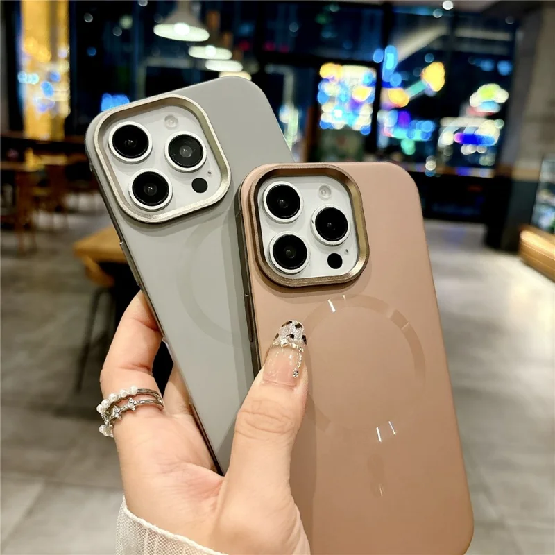 For iPhone 16 Pro Max Magnetic Case CD Veins Aluminum Alloy TPU PC Phone Cover Compatible with MagSafe - Desert Gold
