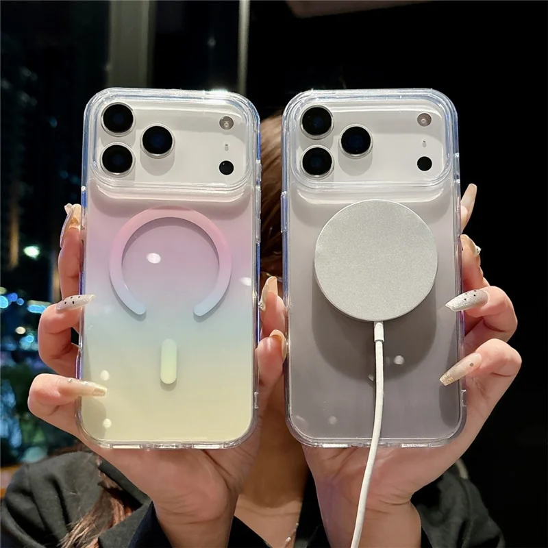 For iPhone 17 Pro Magnetic Case Gradient Color TPU PC Phone Cover Compatible with MagSafe - Pink
