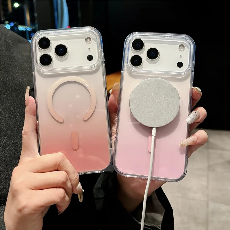 For iPhone 17 Pro Magnetic Case Gradient Color TPU PC Phone Cover Compatible with MagSafe - Pink