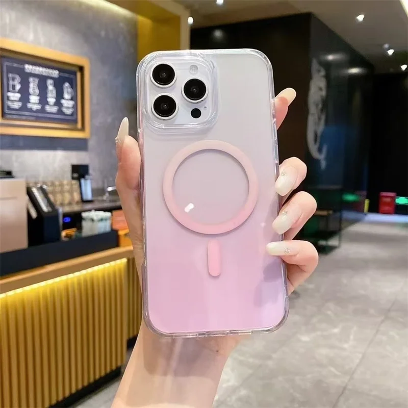 For iPhone 16 Pro Max Magnetisch Hoesje Gradiëntkleur TPU PC Telefoonhoes Compatibel met MagSafe - Roze