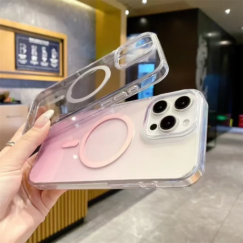 For iPhone 16 Pro Max Magnetisch Hoesje Gradiëntkleur TPU PC Telefoonhoes Compatibel met MagSafe - Roze