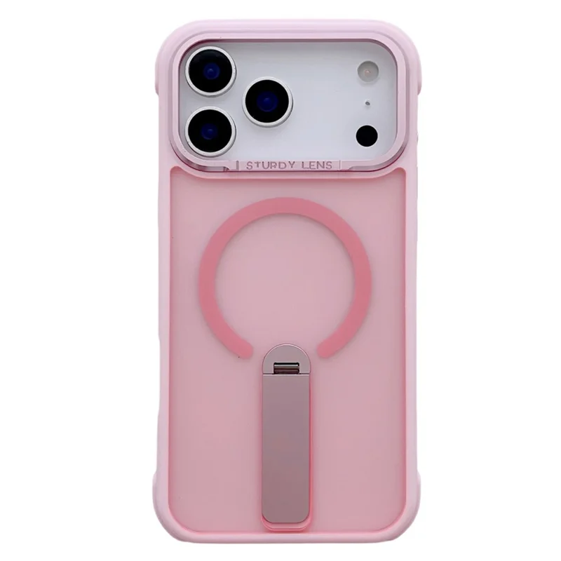 For iPhone 17 Pro Magnetic Phone Case Skin Feel PC TPU Protective Cover Compatible with MagSafe with Kickstand - Pink