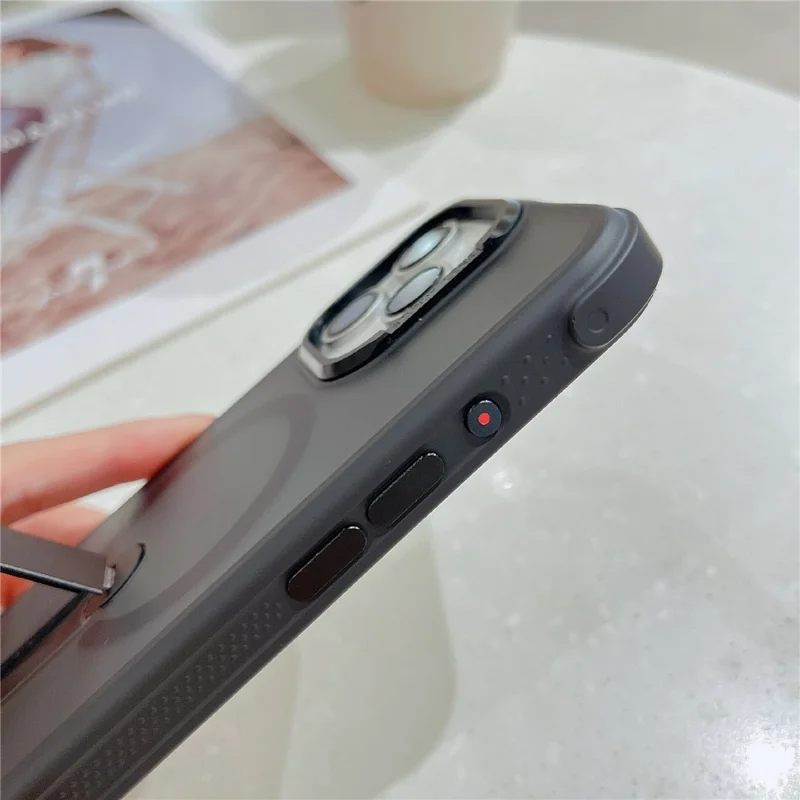 For iPhone 16 Pro Magnetic Phone Case Skin Feel PC TPU Protective Cover Compatible with MagSafe with Kickstand - Black