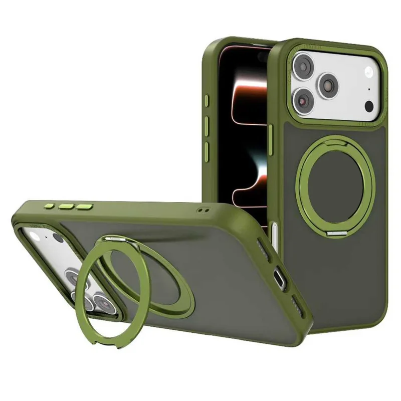 For iPhone 17 Pro Case Compatible with MagSafe 360 Degree Rotation Kickstand PC + TPU Skin Touch Phone Cover - Green