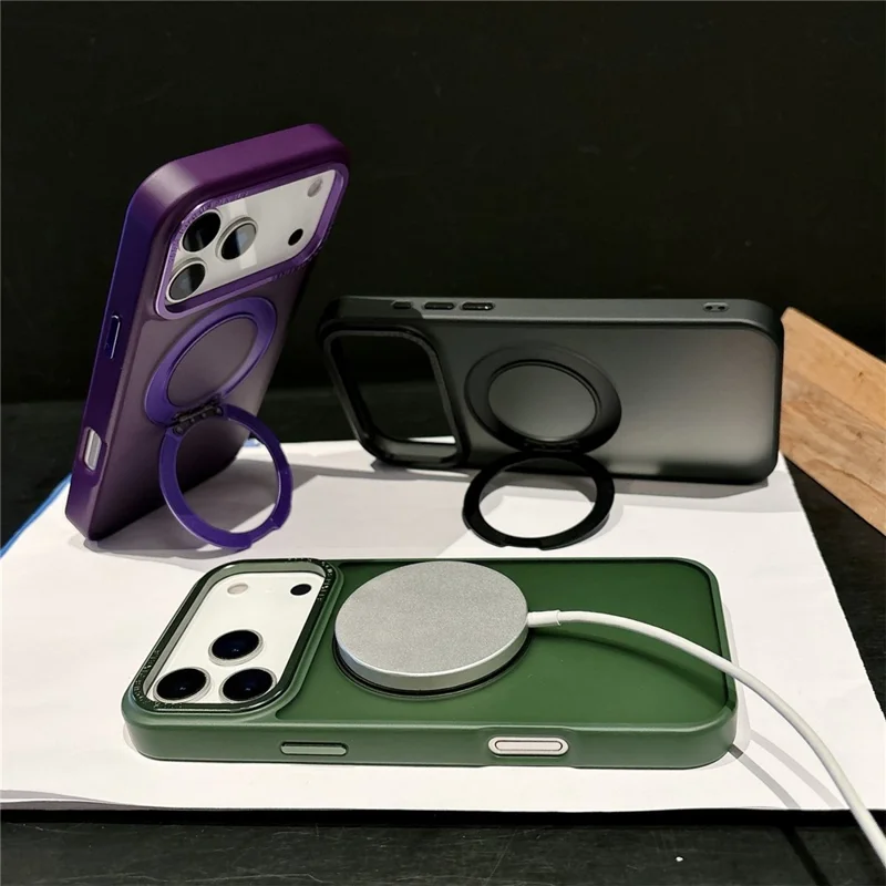 For iPhone 17 Pro Case Compatible with MagSafe 360 Degree Rotation Kickstand PC + TPU Skin Touch Phone Cover - Green