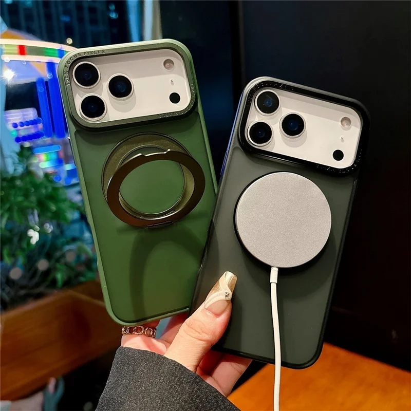 For iPhone 17 Pro Case Compatible with MagSafe 360 Degree Rotation Kickstand PC + TPU Skin Touch Phone Cover - Green