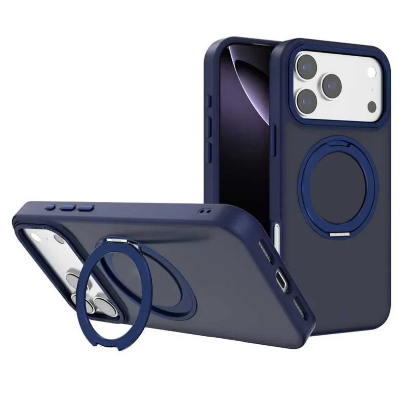 For iPhone 17 Pro Max Case Compatible with MagSafe 360 Degree Rotation Kickstand PC + TPU Skin Touch Phone Cover - Blue