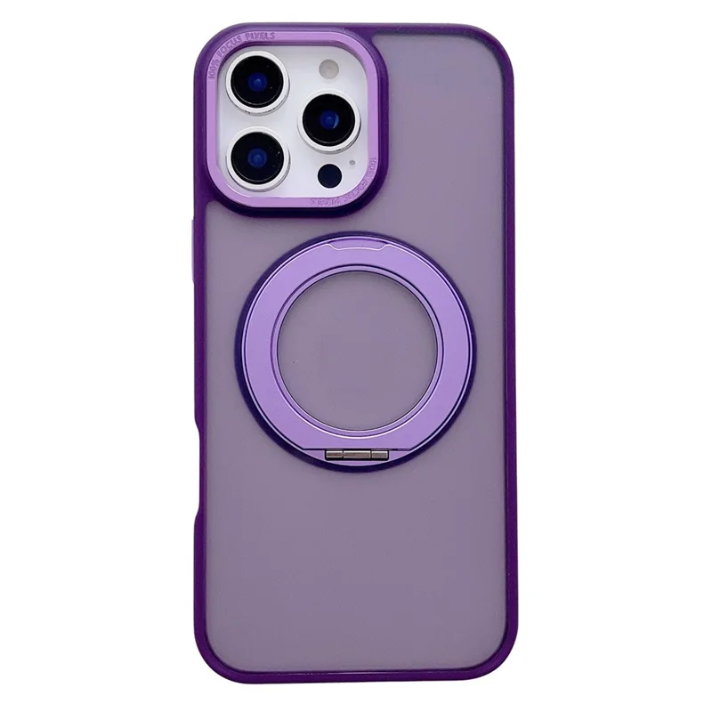 Capa para iPhone 16 Pro Compatível com MagSafe, Suporte de Anel Rotativo 360°, Capa de Tacto Suave em PC + TPU - Roxo