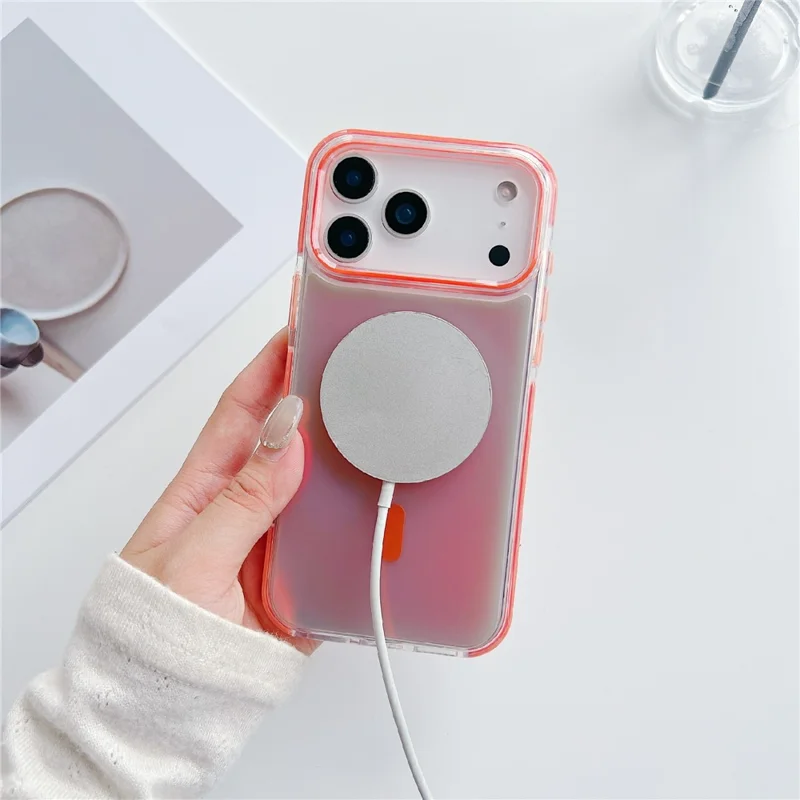 For iPhone 17 Pro Magnetic Case Laser Color Changing PC TPU Phone Protection Cover Compatible with MagSafe - Orange